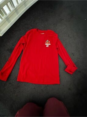 abercrombie kids Red Long Sleeve Tee with Small Elf Graphic